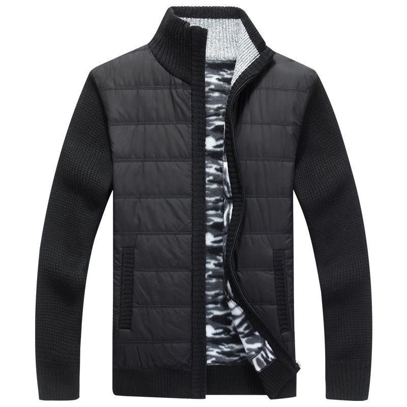 Winter Men's Warm Knitted Jacket with Plush and Thick Standing Collar Men's Loose Size Padded Cardigan