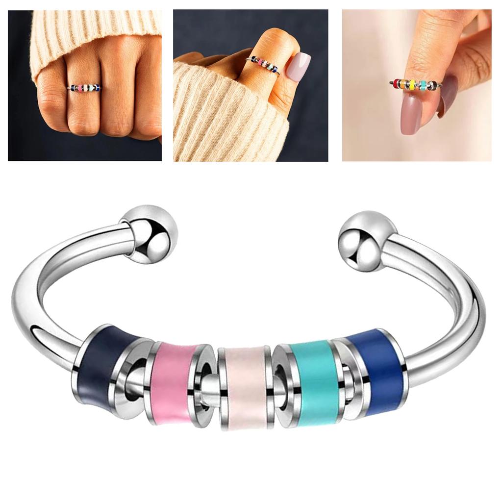 Color Beads Anxiety Ring Relieve Stress Adjustable Open Colorful Rotate Beads Ring for Women Men