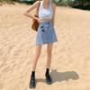 Denim Short Skirt Summer Women's Fashion Denim Three Piece Short Skirt High Waist Wrap Hip A-line Skirt
