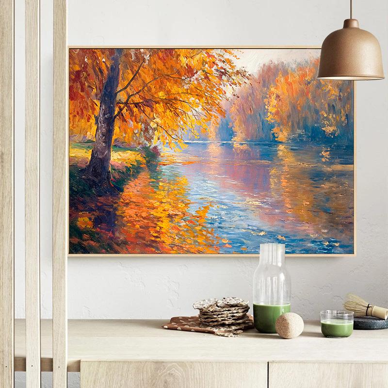Eichenbaum Kunst Ruhige Berg Herbstwald Hütte Landschaft Schmetterling Poster Leinwanddruck Wandkunst Zimmer Heimdekor Geschenk