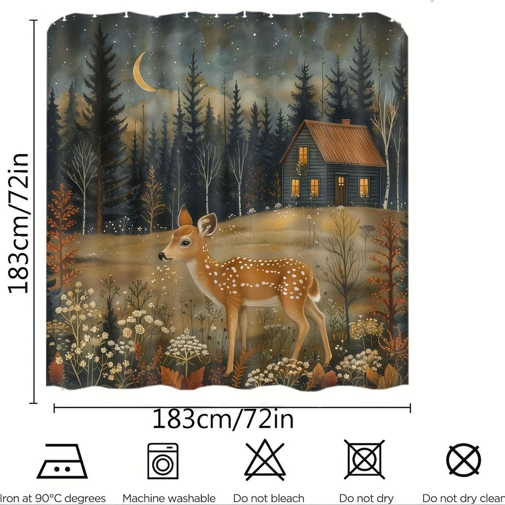 Enchanting forest cabin shower curtain - Deer hanging on the living room wall in the moonlit forest, bedroom decoration -natural