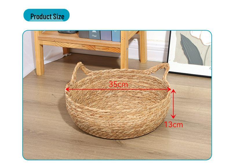 

All-Season Round Woven Cat & Dog Bed with Scratcher and Winter Warmth Mat Cat Bed