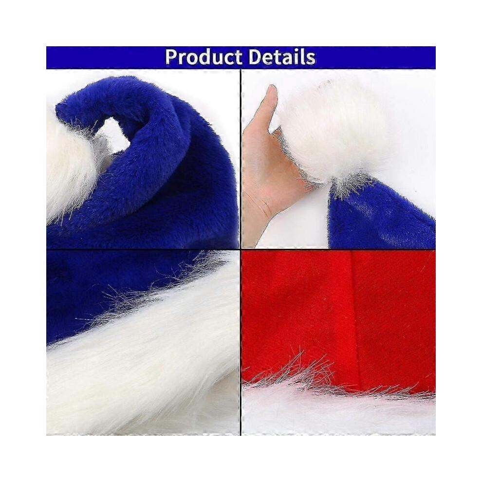 Blue Santa Hat for Adults, Blue Plush Santa Hats Velvet Christmas Hat for Holiday Home Dec
