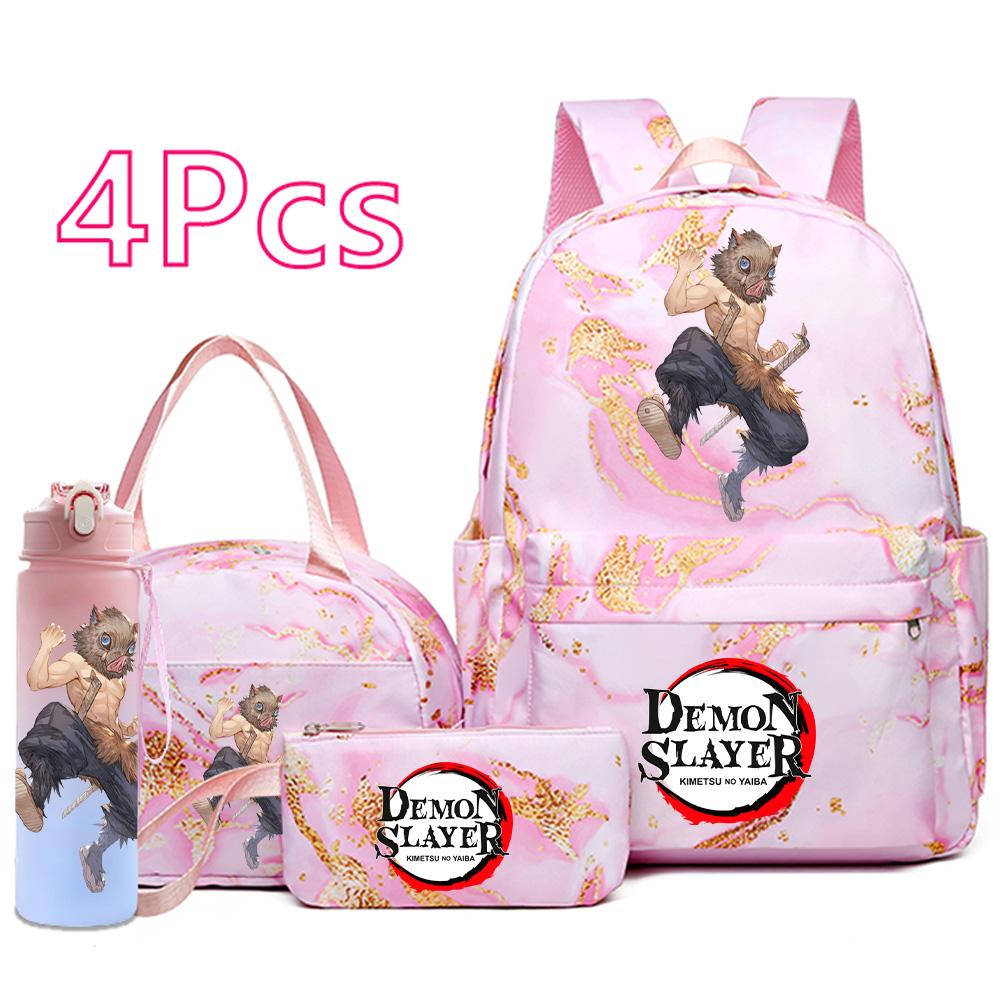 4ks/sada Anime Demon Slayer Tištěný Batoh Kabelka Pouzdro na tužky 750ml Láhev na vodu pro Dospívajícího Chlapce Dívku Školní taška Velkokapacitní Vodotěsná Taška na knihy