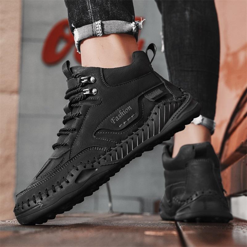 38-48 Men Large Size Hand-stitching Leather Men Boots Split Leather Casual Leather Shoes Men Ankle Boots