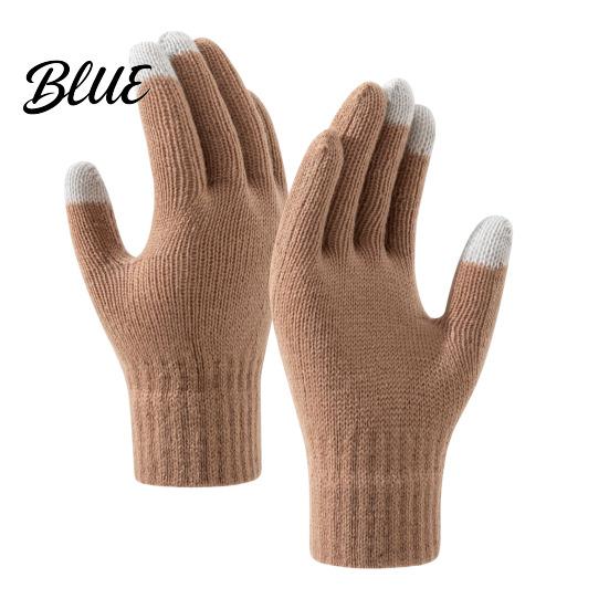 Thermal Wool Lined Mittens Knitted Touchscreen Gloves for Women Men Winter Warm Five Finger Gloves Daily Commuting Driving Cold Weather Texting And