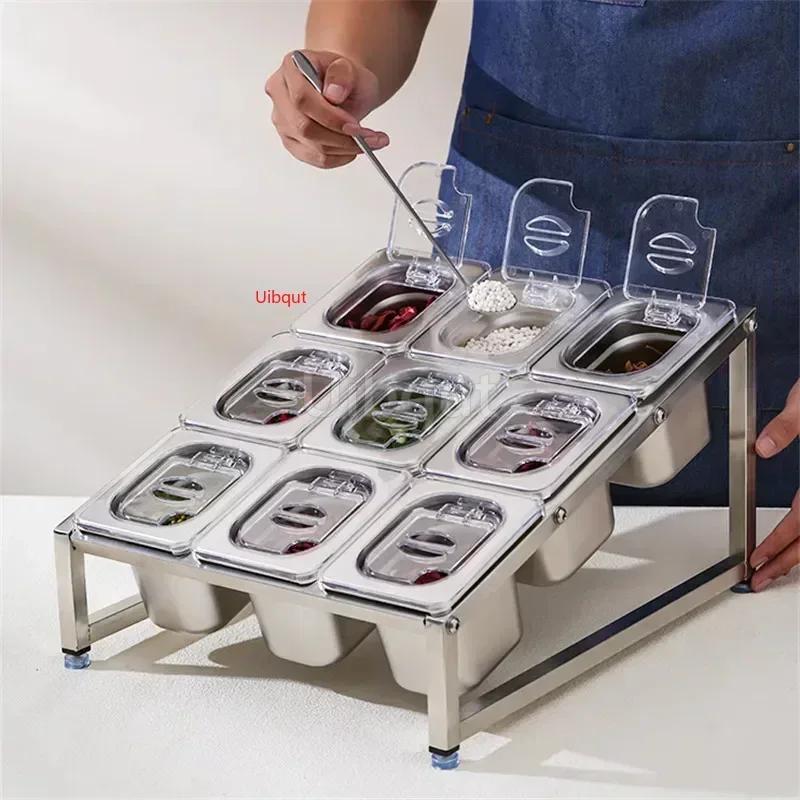 Stainless Steel Transparent GN Pans Visible Food Exhibition Plate Basin Tray Milk Tea Shop Basin Container Storage Box with Rack