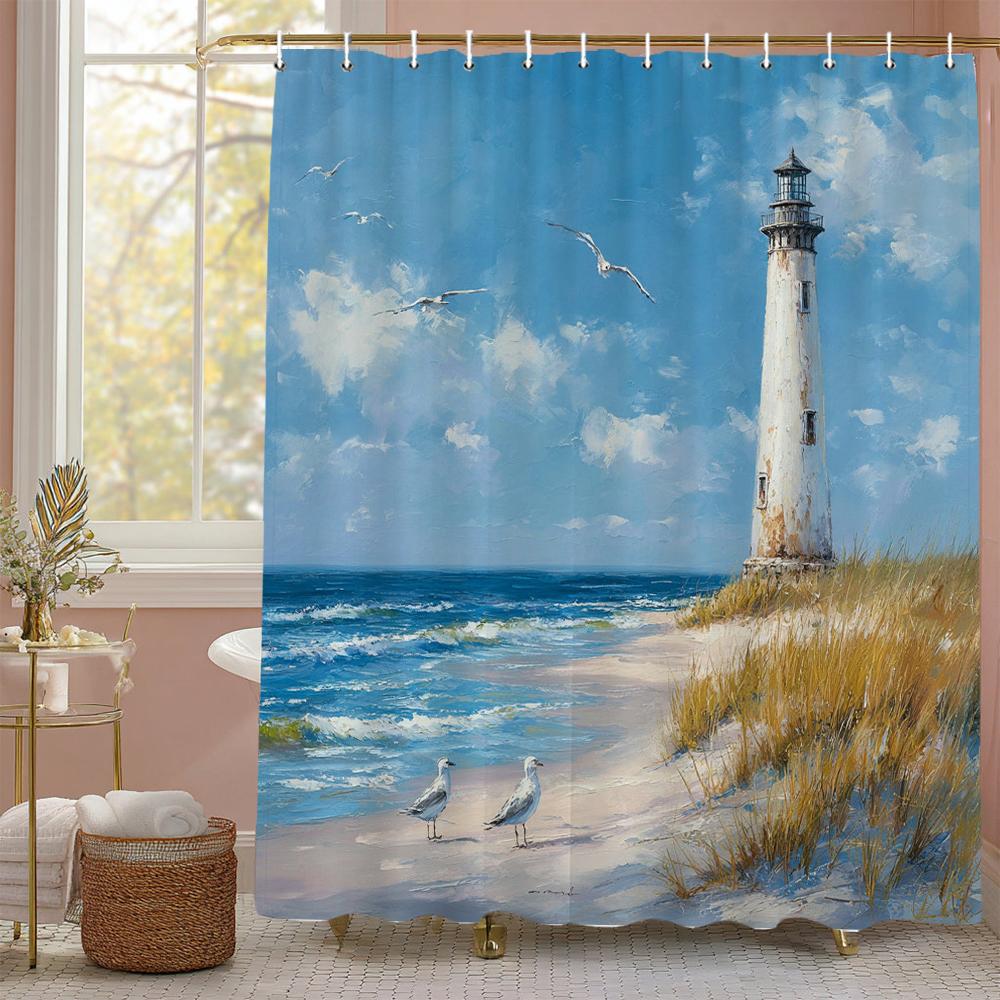 Blue Sea ocean beach scenery Theme Shower Curtain, Bathroom Decorative Shower Curtain, Print polyester Curtain with Hooks