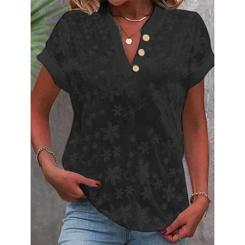 Summer Casual V-neck Shirt Blouse Women Fashion White Jacquard Short Sleeve Shirts Women 2026 Office Ladies Elegant Blouse Tops