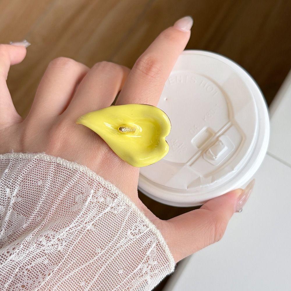 Metal Emalje Kalla Blomst Ring Justerbar Vintage Ring Personlighed Geometrisk Åben Ring Kvinder