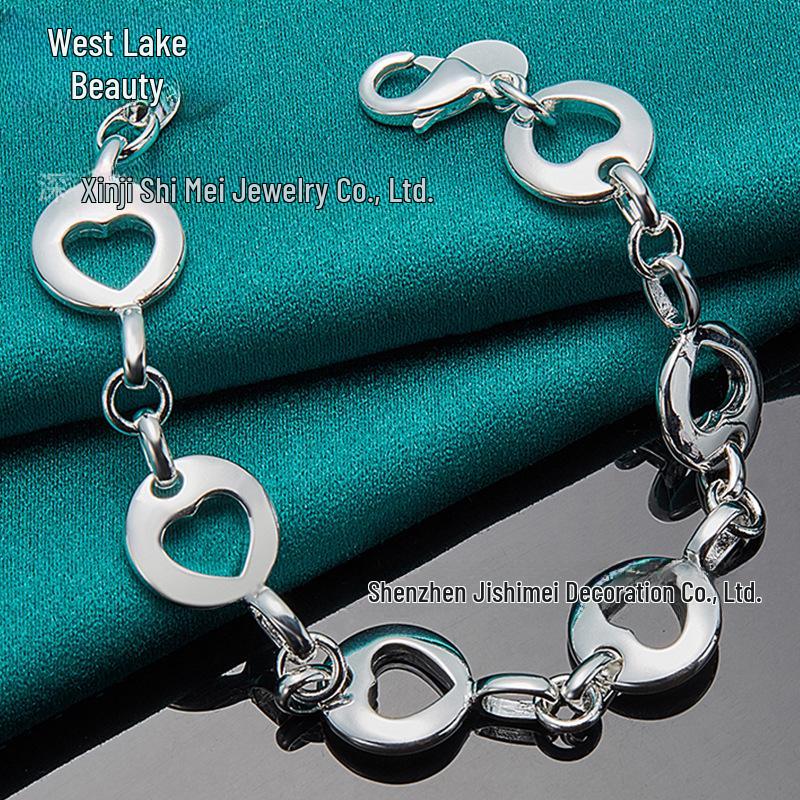 West Lake Beauty Silver Heart Charm Bracelet for Women