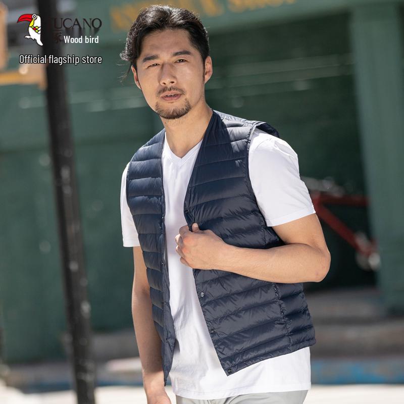 

Мужской пуховый жилет Woodpecker 2025 - Легкий, теплый, приталенный жилет без рукавов для мужчин среднего и молодого возраста. XL темно-синий