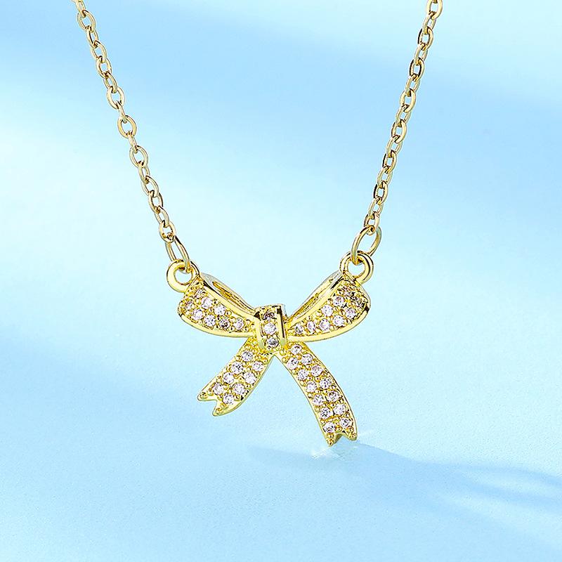 Sterling silver bow necklace girls light luxury design sense collarbone chain neck chain accessories temperament versatile