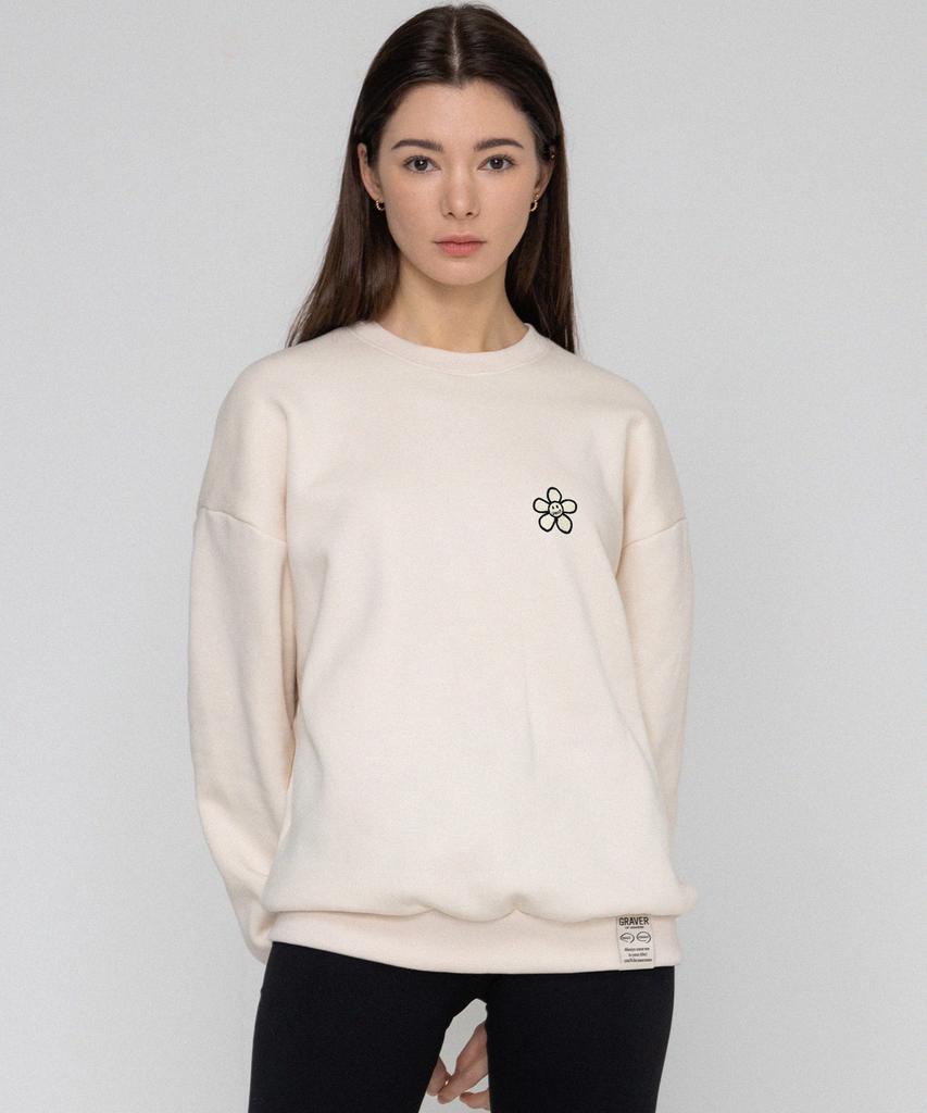 GRAVER [Unisex] Line Flower Dot Embroidered Sweatshirt_Cream