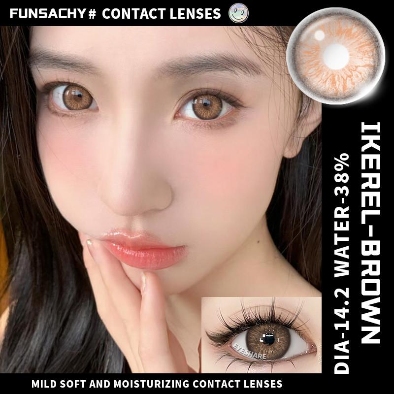 Funsachy 2Pcs Fashion Color Contact Lens For Pupils Blue Eyes 14.2mm Natural Brown Eye Lenses Beauty Green Lens Annual Cosmetics