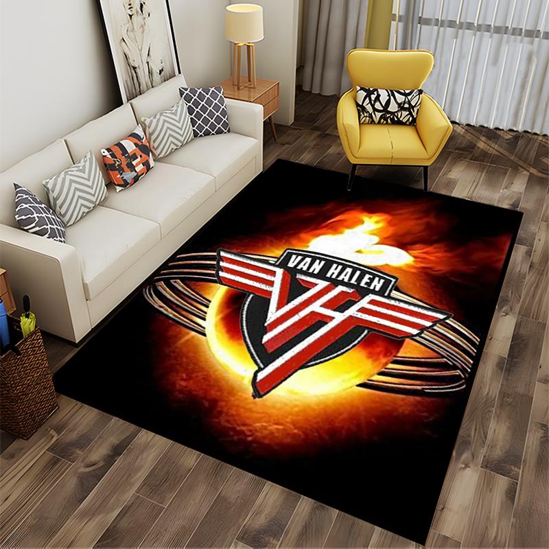 Van Halen Logo with Flame Design Non-slip Rug Suitable for Living Room and Bedroom Sofas.