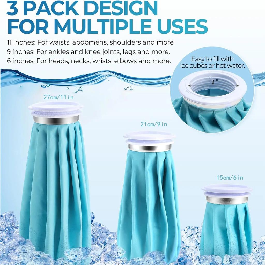 Reusable Ice Bag Set for Pain Relief - 3 Sizes (6", 9", 11") - Cotton Material Heat Pack for Knee, Head, Leg - Versatile Cold