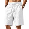 Summer Loose Linen Breathable Casual Sports Simple Solid Color Drawstring Vacation Beach Five Quarter Shorts
