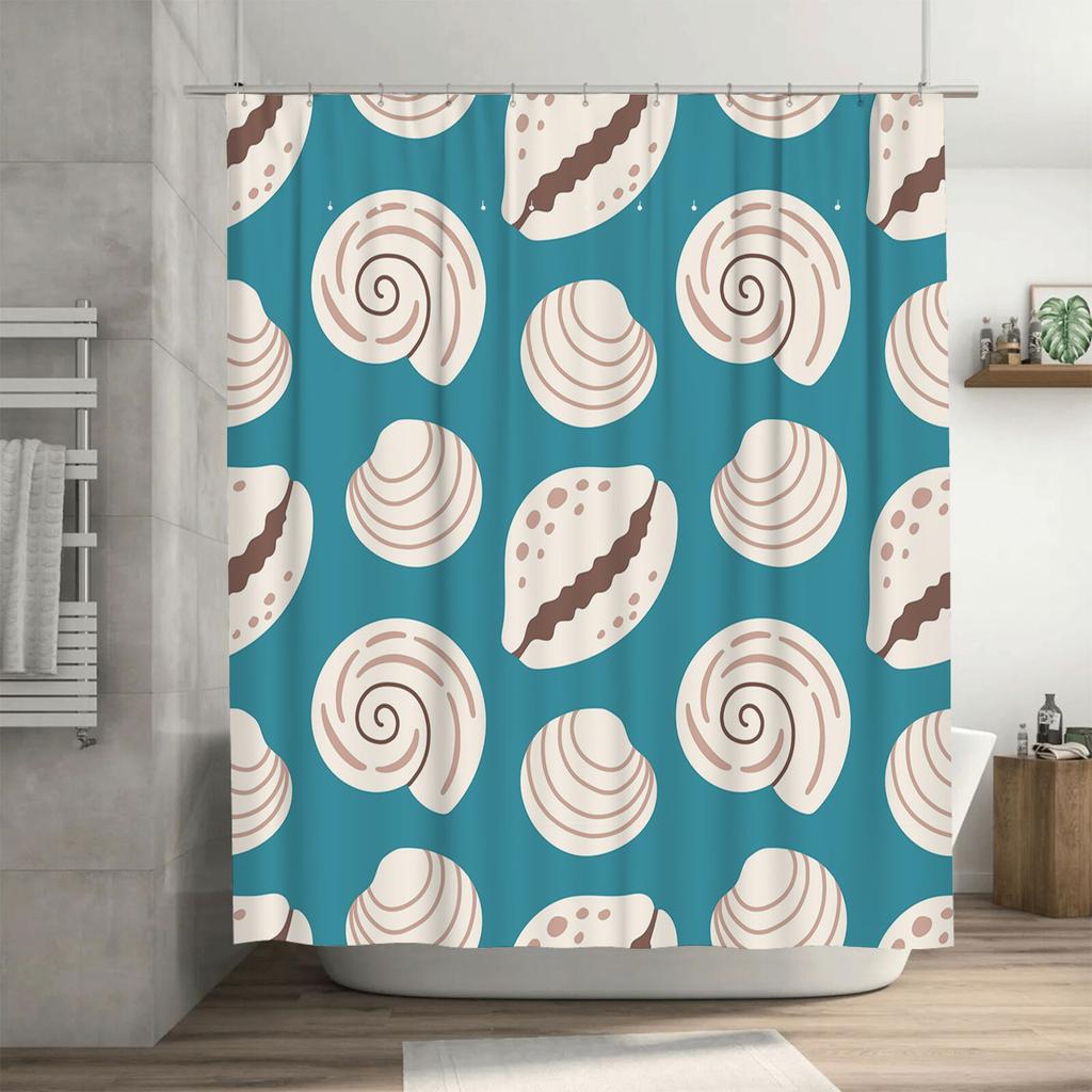 Blue Shell Pattern Shower Curtain Waterproof Bathroom Decor for Home Decoration Size 180 X 245cm