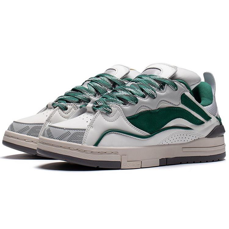 New LiNing Wave Golden Slip Resistant Cushioning Wear Resistant Low Top Skateboard Shoes Men's White Green AECS073-2