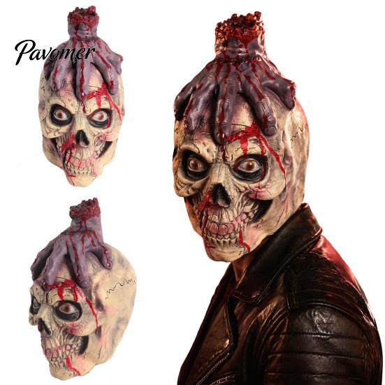 Blood Special Effects Headwear Scary Halloween Zombie Head Masque, Creepy Horror Latex Hood Masque Gothic Theme Photography Props with Severed