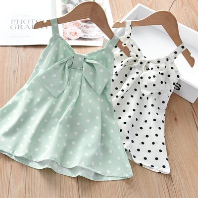 Sweet Halter Dress for Girls Summer Children Sleeveless Polka Dot Floral Princess Dress