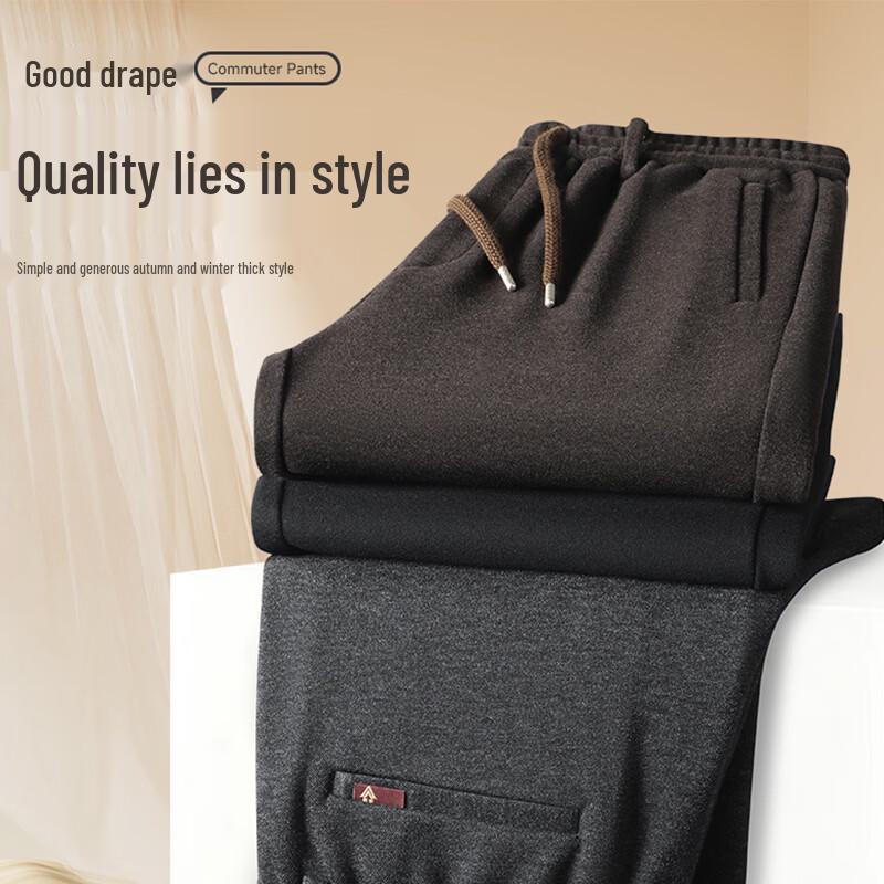 ROMON Men's Winter Thickened Wool-Blend Casual Straight-Leg Trousers
