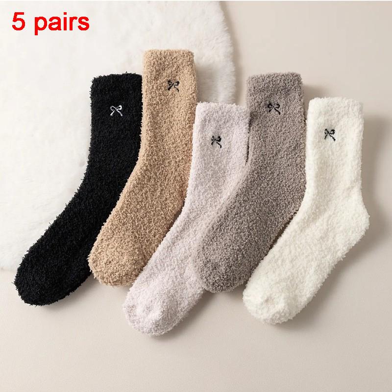 

5 пар женских плюшевых термоносков для зимы, женские толстые теплые плюшевые носки для сна, уютные носки до середины икры для дома One Size