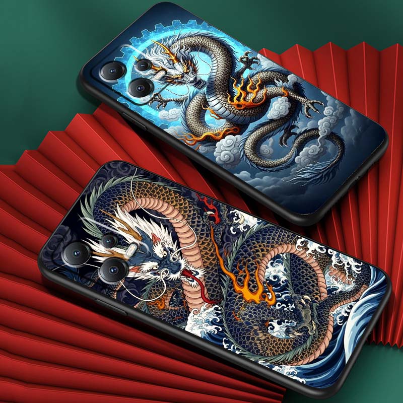 Fashion Dragon Illustration Phone Case For Xiaomi Redmi Note 15 14 13 12 12S 11E 11 11S Pro Plus 4G 5G Black Soft TPU