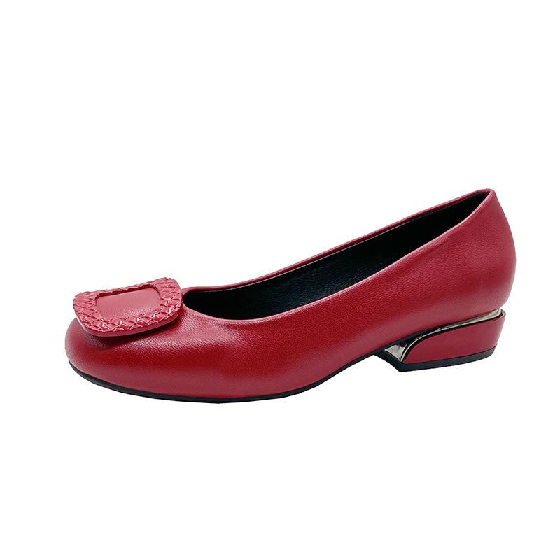 New soft leather shallow mouth medium heel single shoes women's shoes round head versatile rough heel soft leather versatile commuter work shoes