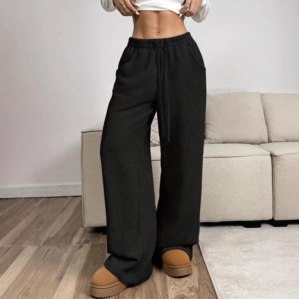 High-Waisted Straight-Leg Tie-Up Loose Pants