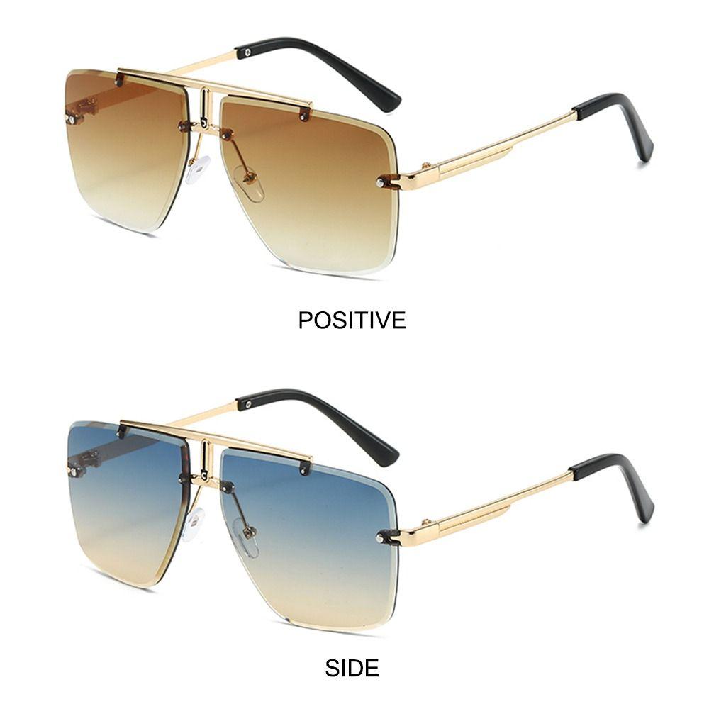 Fashion Double Bridge Sunglasses For Women Men Trendy Rimless Sun Glasses Uv Protection Shades Square Gradient Lens Sun Glasses