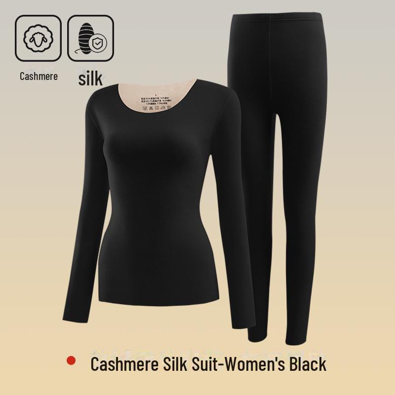 

Жіночий термокомплект з кашеміру та шовку - Безшовний, з круглим вирізом, унісекс, теплий костюм для осені/зими Ladies Seamless Cashmere Suit, XL чорний