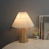 European Bedroom Table Lamp Bedside Nightstand Light Handmade Rattan Pleated Aesthetic Vintage Lamp Decorative Room Night Light
