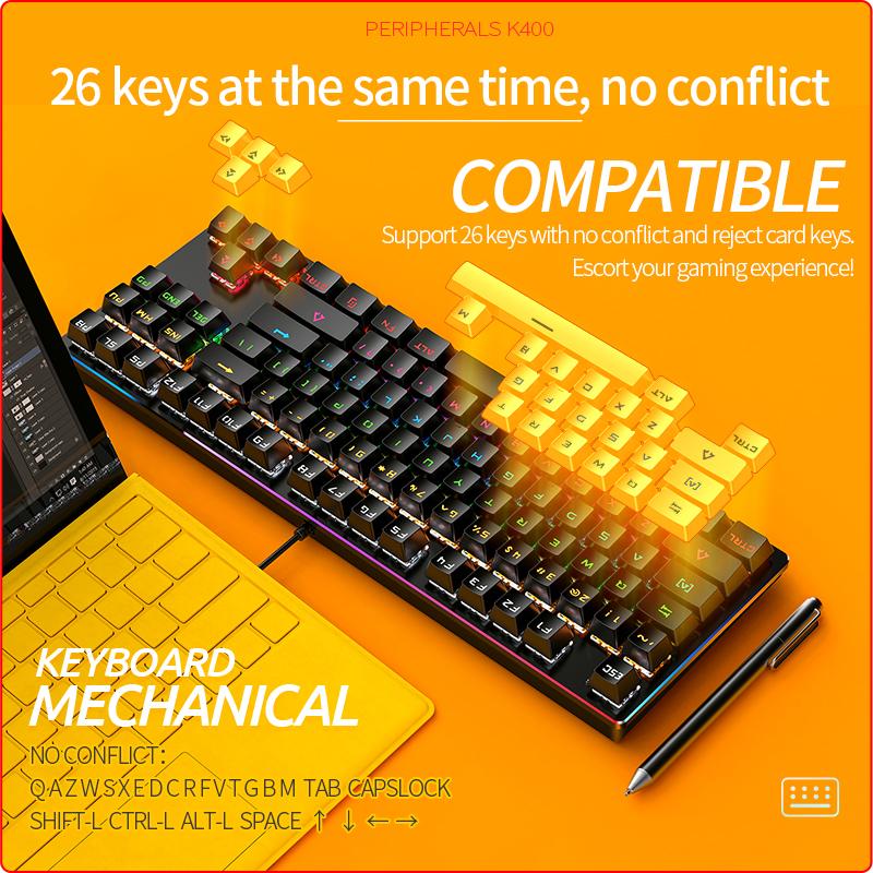 Popular  K400 Wired Mechanical Keyboard RGB Backlit Computer Gaming Keyboard Mechanical for  Games