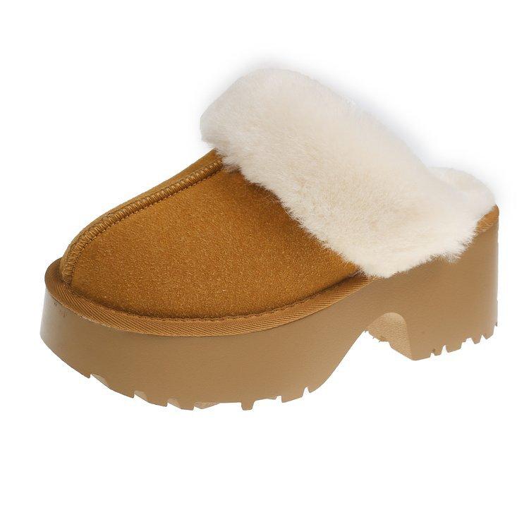 

Короткие кожаные пушистые зимние сапоги на толстой подошве, увеличивающие рост, 2025, новая зимняя коллекция, теплые и бархатистые, снежные хлопковые туфли 40 малиновый