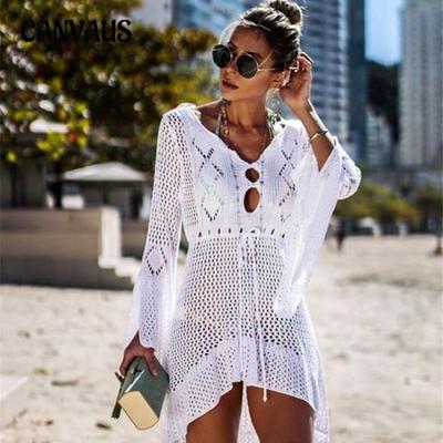 Camicia da sole traforata da donna, manica svasata, copricostume da spiaggia, bikini, maglia esterna