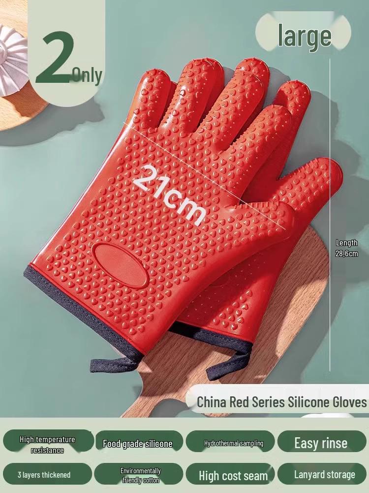 Heat-Resistant Silicone Oven Gloves: Anti-Scald, Non-Slip, Thickened for Baking and Steaming.
