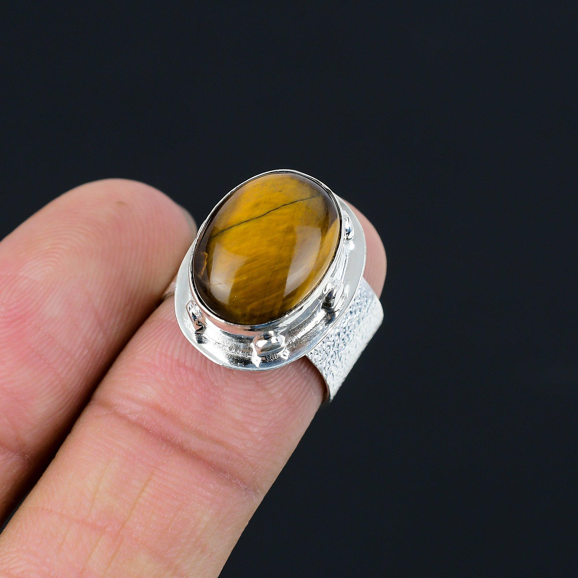 Daughters Day Deal Natural Tiger Eye Statement Ring 925 Sterling Silver US 7.5 7.5