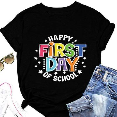 Summer Loose Crewneck Tshirt Happy First Day of Printed Casual Shortsleeved Fashion Top
