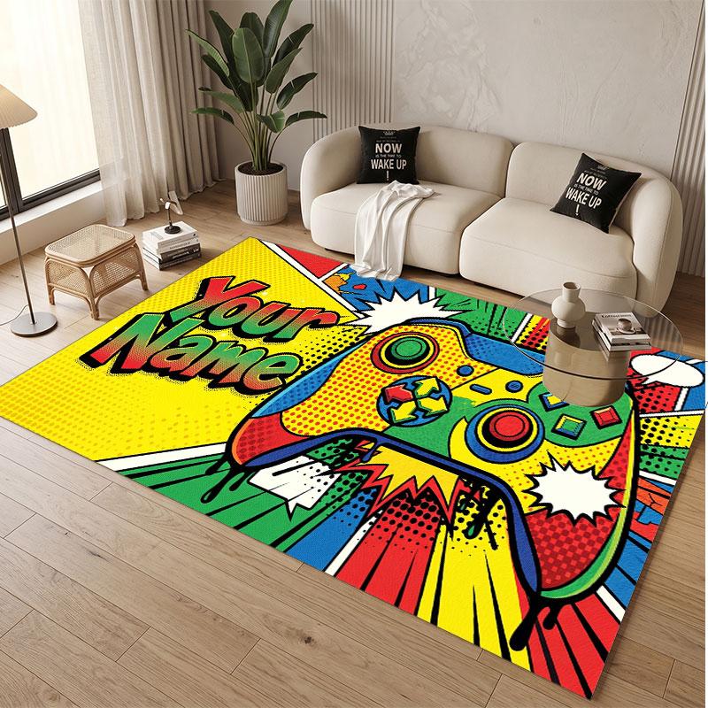 Game Controller Theme Soft Crystal Velvet Rug Custom Name & Text Print Non Slip Floor Rug for Bedroom Living Room