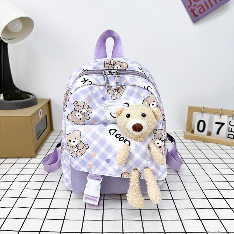 Adorable Cute Bear Print Canvas Backpack For Boys And Girls Age 3 To 6 Years