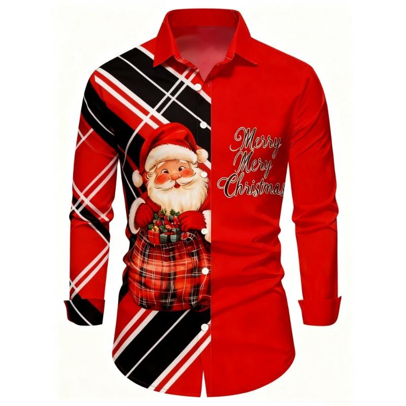 Neues Weihnachtshemd für Herren mit Kragen, Langarm, Komfort, Lockere Passform, Stilvoll, Vielseitig, Bequem, Weihnachtsbekleidung