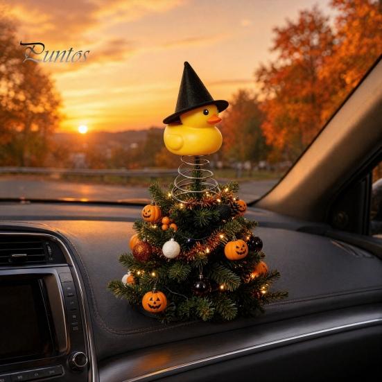 Cute Duck Ornament Halloween Tree Topper, Small Witch Topper with Trick Or Treat Metal Spring Base for Gothic Home Decor, Holiday Party Supplies