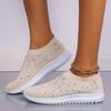 Women's Slip-On Crystal Sneakers Breathable Mesh Plus Size Casual Flats Women Comfort Soft Sole Running Walking Shoes