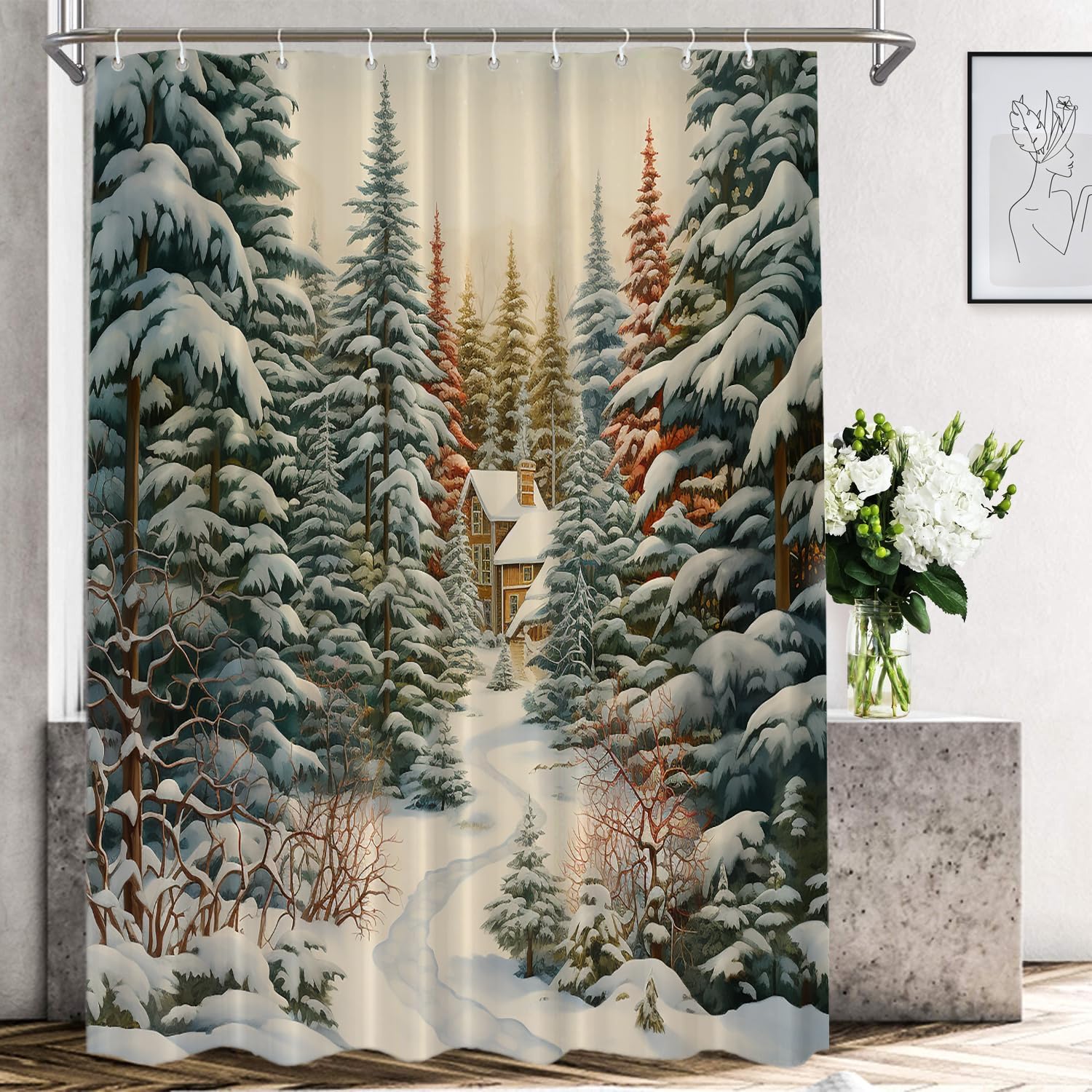 Tapestry Shrahala winter shower curtain 75x100 чёрный