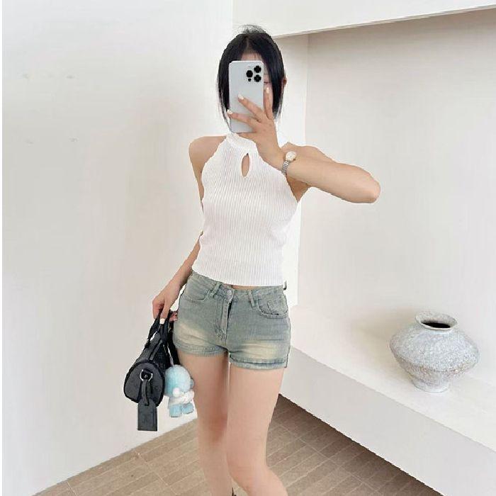 Sexy Halter Top with A Halter Top Sleeveless Knitted Knitted Top for Women Summer