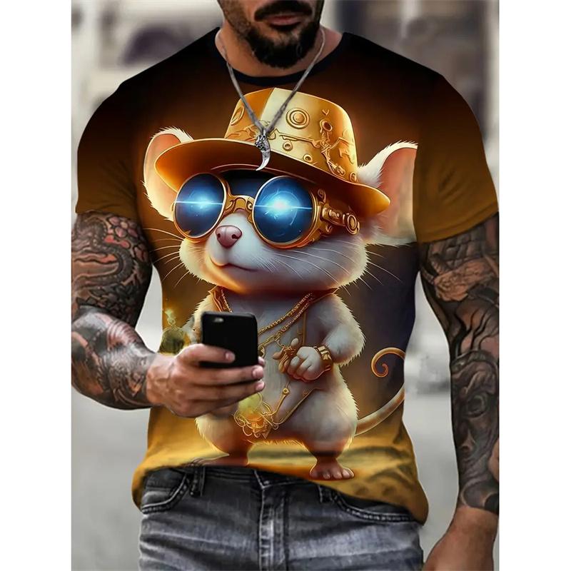 

Funny Mouse Pattern T-Shirt For Men Cute Animal 3D Printed Tees Summer Casual Short Sleeve O-Neck S