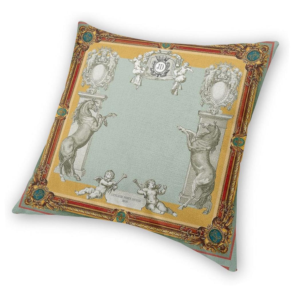 Equestrian Baroque Cherub Square Pillowcase Polyester Linen Velvet Pattern Zip Decor Home Cushion Case