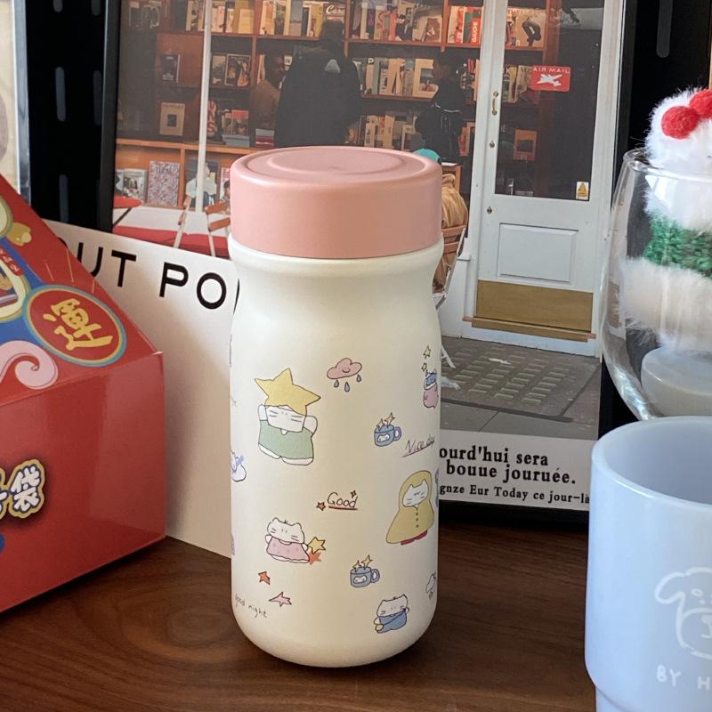 Pink Cute Kitten 316 Stainless Steel Thermos Cup, Star Portable Cartoon Cat Water Cup Random Cup Car Cup